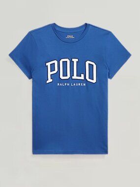 POLO RALPH LAUREN Logo Blue Cotton Embroidered Jersey Tee Crewneck Woman's Large